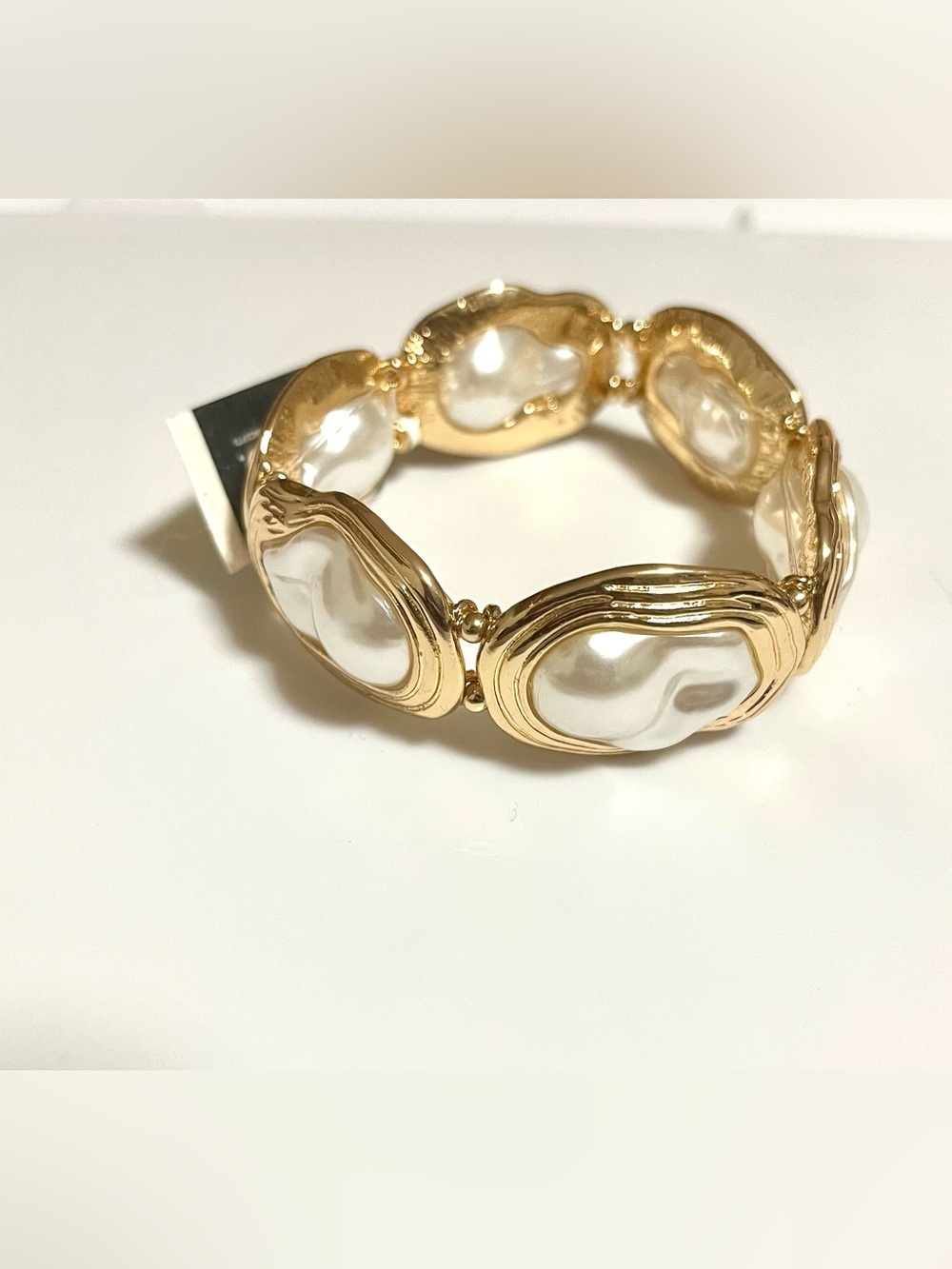 INC International Concepts Faux Pearl Gold Link Stretch Bracelet